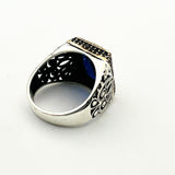Turkish Handcrafted Men's Blue Sapphire Sterling Silver Ottoman Ring