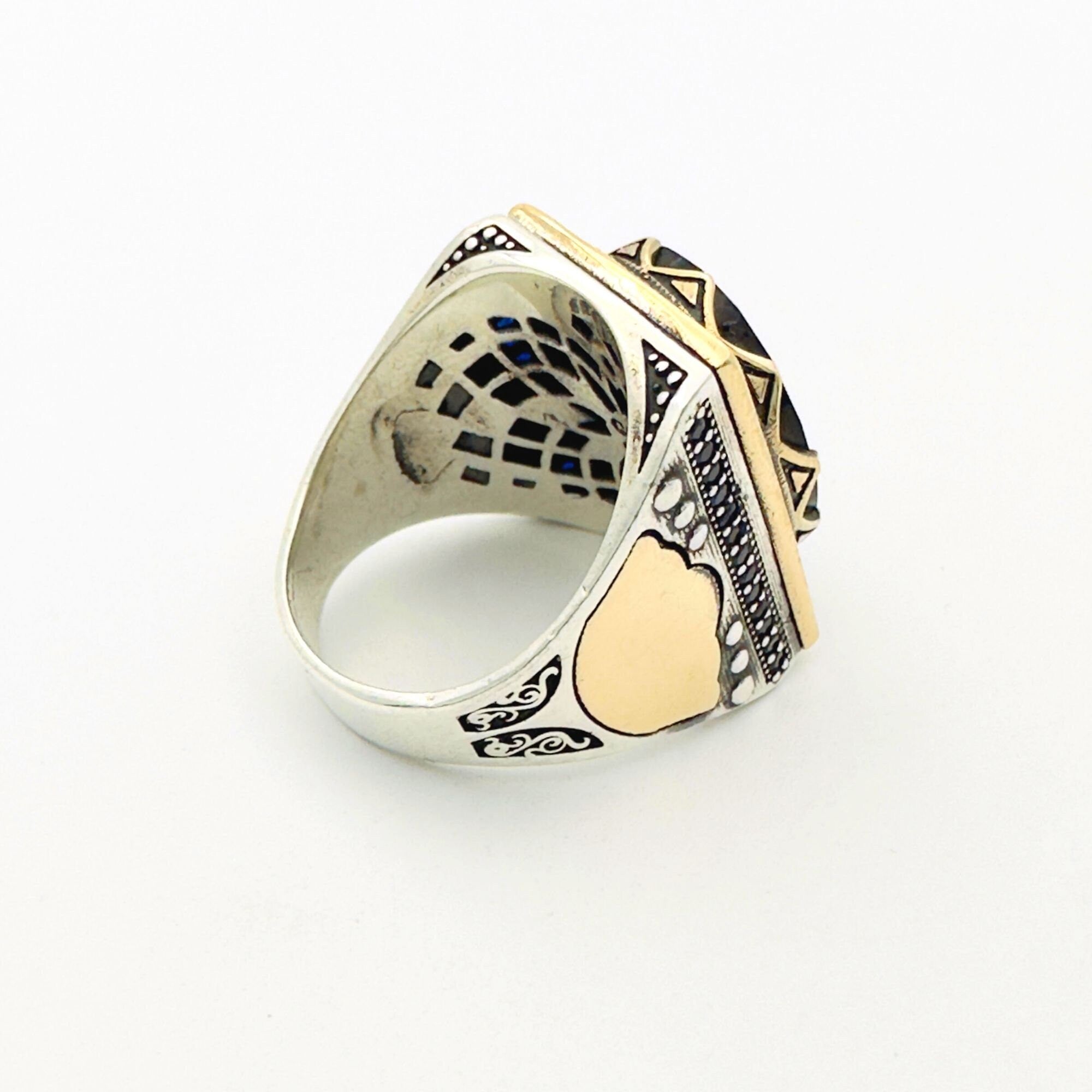 Men's Ottoman Style Blue Zircon 925 Sterling Silver Ring | Statement Gift for Him