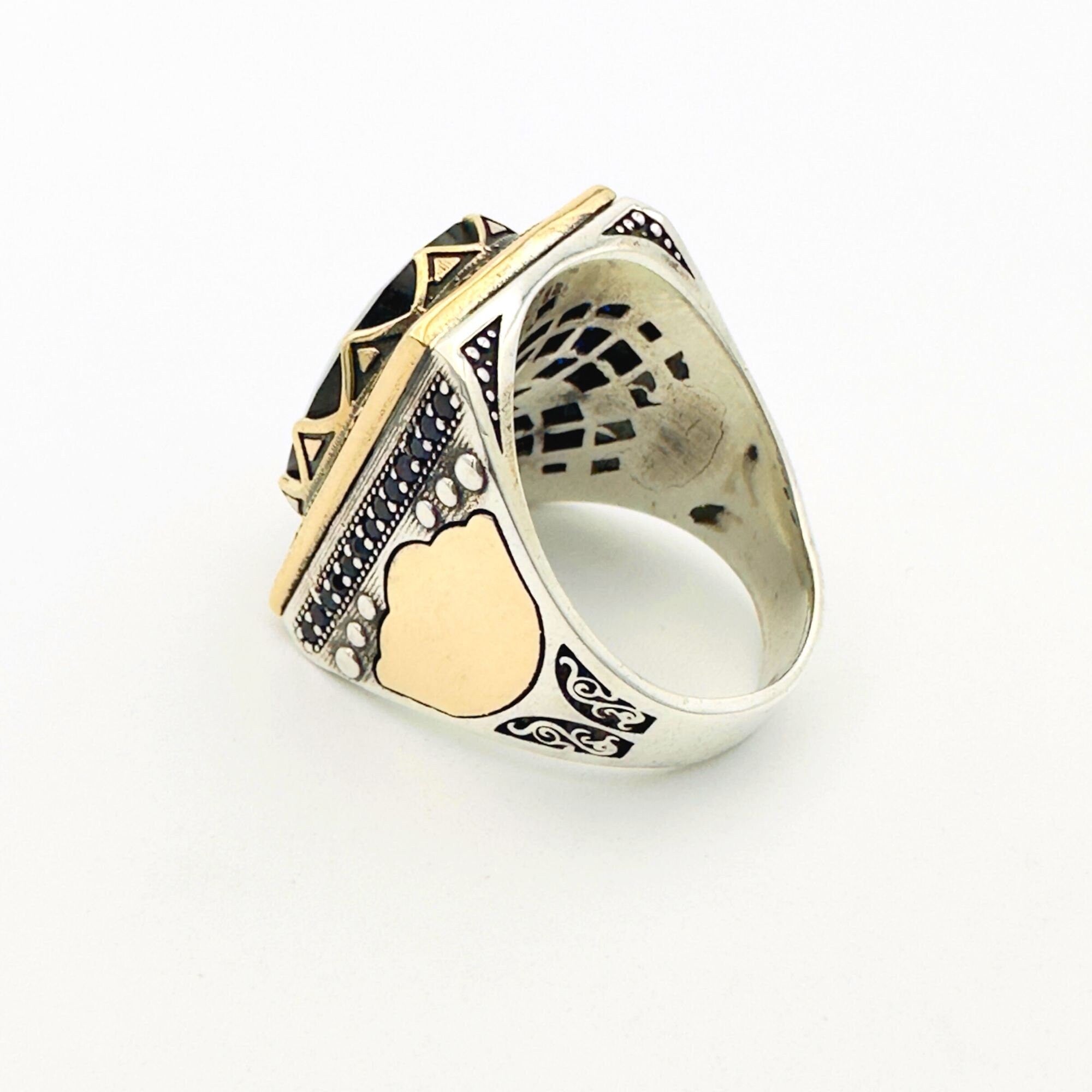 Men's Ottoman Style Blue Zircon 925 Sterling Silver Ring | Statement Gift for Him