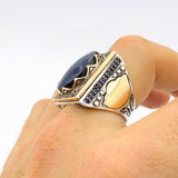 Men's Ottoman Style Blue Zircon 925 Sterling Silver Ring | Statement Gift for Him