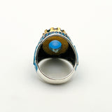خاتم رجالي يدوي من الفضة الإسترلينية بشكل بيضاوي مع تورمالين | هدية مجوهرات حرفي تركي