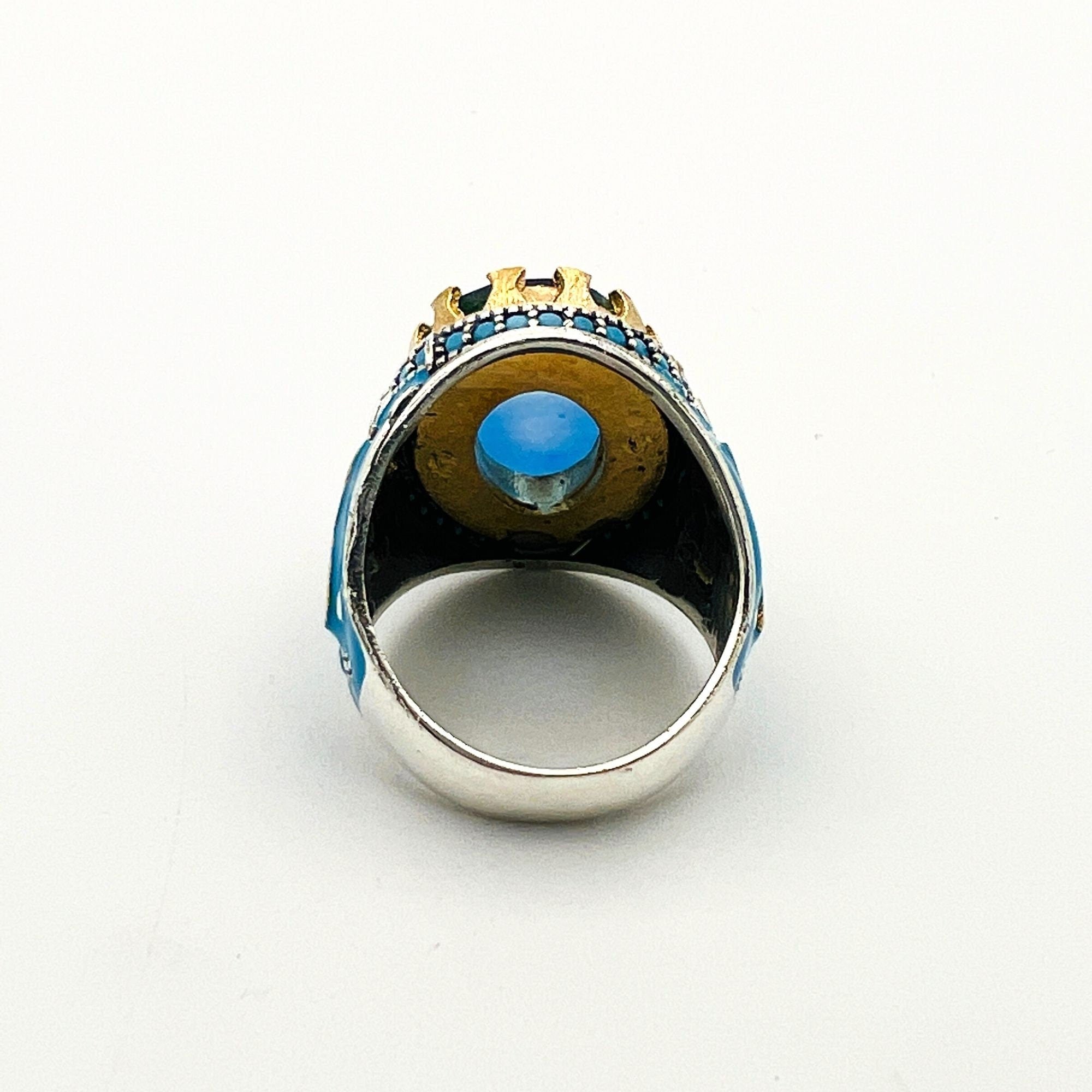 خاتم رجالي يدوي من الفضة الإسترلينية بشكل بيضاوي مع تورمالين | هدية مجوهرات حرفي تركي