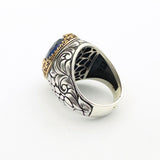 خاتم رجالي بيضاوي من التورمالين الأزرق بارايبا | مجوهرات بيان فضة استرلينية مصنوعة يدوياً