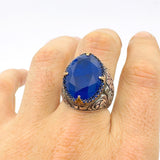 خاتم رجالي بيضاوي من التورمالين الأزرق بارايبا | مجوهرات بيان فضة استرلينية مصنوعة يدوياً