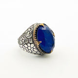 خاتم رجالي بيضاوي من التورمالين الأزرق بارايبا | مجوهرات بيان فضة استرلينية مصنوعة يدوياً