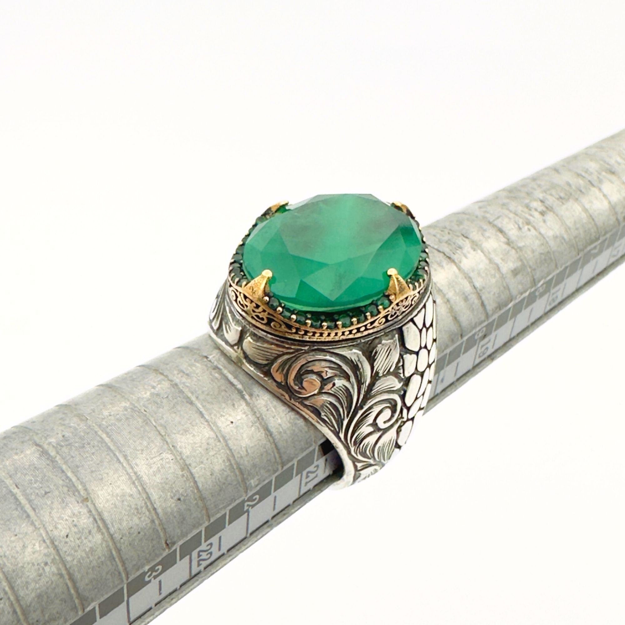 Handmade Men's Oval Tourmaline Stone Silver Ring