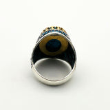 خاتم رجالي بيضاوي من الفيروز بحجر كريم من الفضة الإسترلينية التركية المصنوعة يدوياً - مجوهرات مصنوعة يدوياً