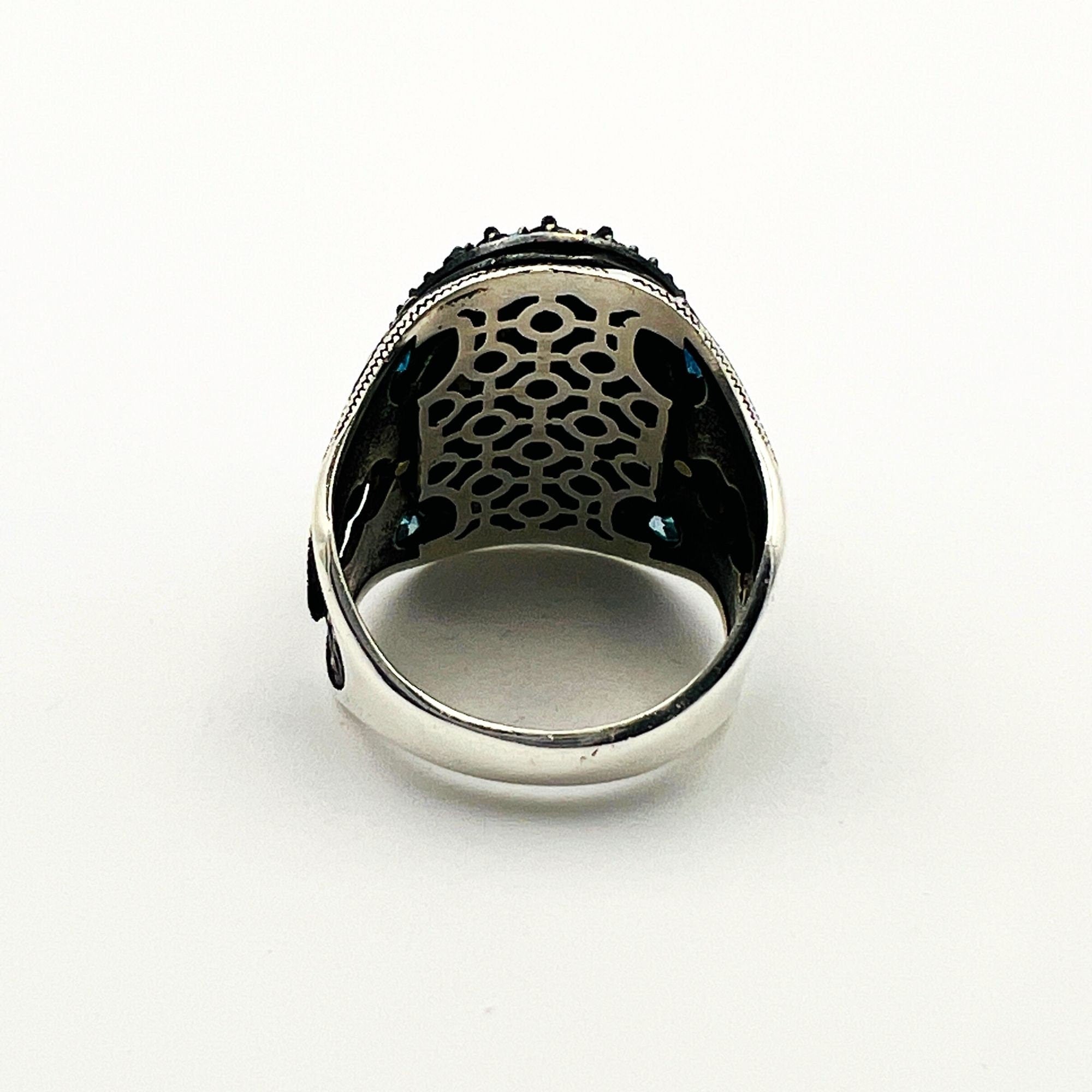 خاتم بيضاوي تركواز للرجال بتصميم بسيط - مجوهرات حجر كريم مصنوعة يدوياً من الفضة الإسترلينية 925 هدية فنية
