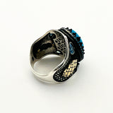 خاتم بيضاوي تركواز للرجال بتصميم بسيط - مجوهرات حجر كريم مصنوعة يدوياً من الفضة الإسترلينية 925 هدية فنية