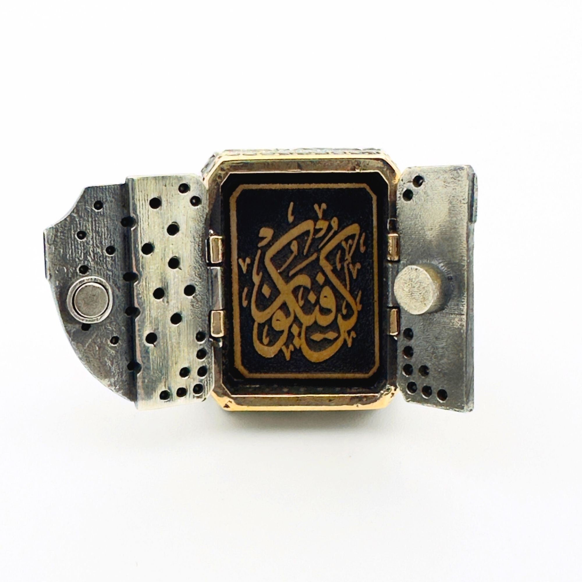 خاتم إسلامي رجالي يدوي الصنع من الفضة الإسترلينية 925 كون في يكن - مجوهرات آية روحية تركية