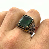 Men's Handmade Onyx-Aqua-Emerald Stone Silver Ring