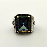 Rainbow Mystic Topaz Square Stone Men's Ring