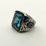 Men's Handmade Blue Aquamarine Stone Silver Ring