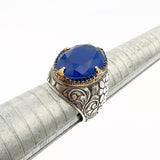 خاتم رجالي بيضاوي من التورمالين الأزرق بارايبا | مجوهرات بيان فضة استرلينية مصنوعة يدوياً