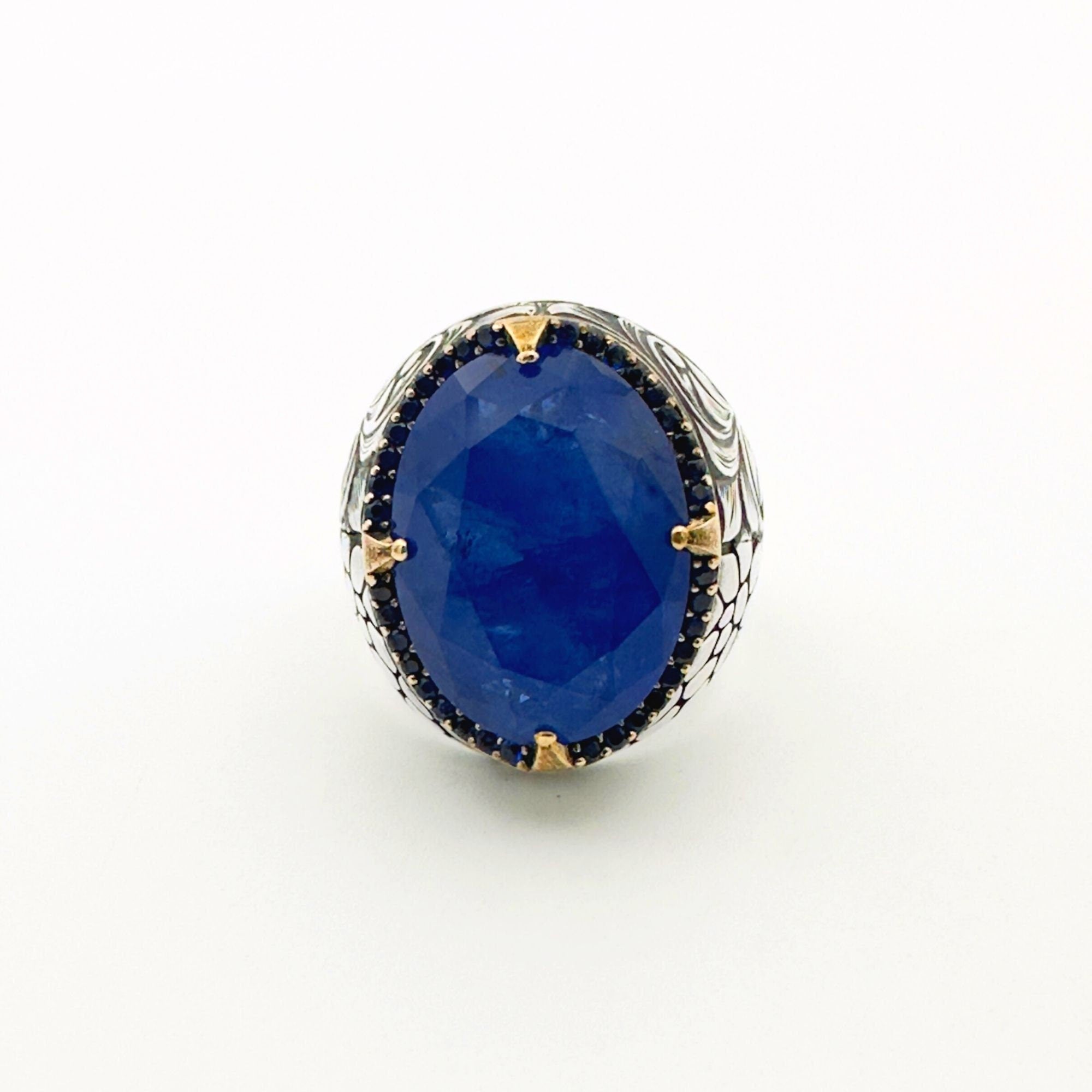 خاتم رجالي بيضاوي من التورمالين الأزرق بارايبا | مجوهرات بيان فضة استرلينية مصنوعة يدوياً
