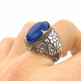 خاتم رجالي بيضاوي من التورمالين الأزرق بارايبا | مجوهرات بيان فضة استرلينية مصنوعة يدوياً