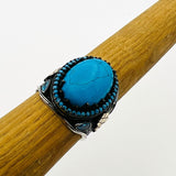 خاتم بيضاوي تركواز للرجال بتصميم بسيط - مجوهرات حجر كريم مصنوعة يدوياً من الفضة الإسترلينية 925 هدية فنية