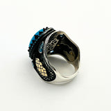 خاتم بيضاوي تركواز للرجال بتصميم بسيط - مجوهرات حجر كريم مصنوعة يدوياً من الفضة الإسترلينية 925 هدية فنية