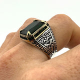 Men's Handmade Onyx-Aqua-Emerald Stone Silver Ring