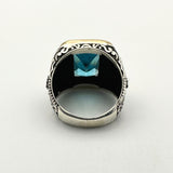 Men's Handmade Blue Aquamarine Stone Silver Ring