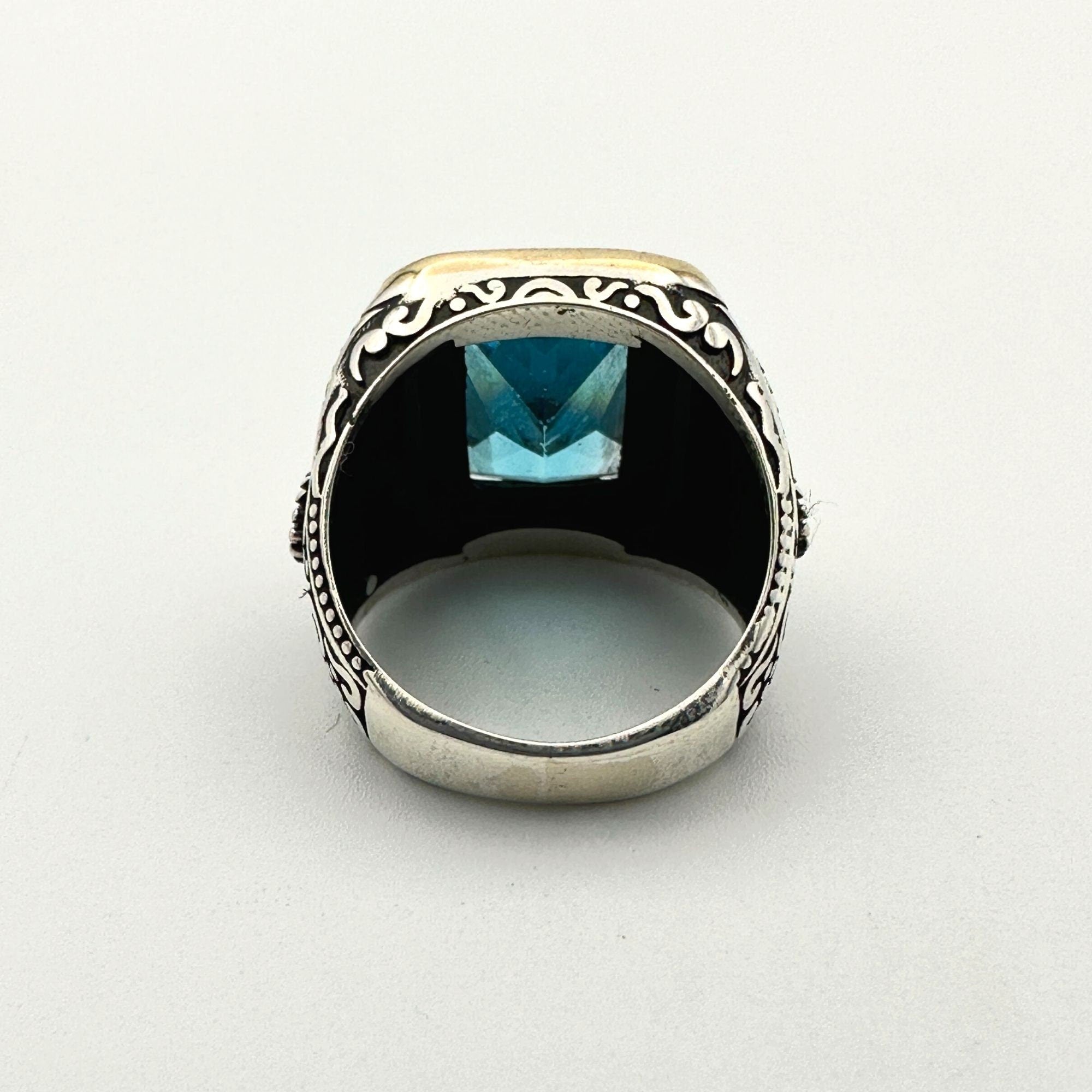 Men's Handmade Blue Aquamarine Stone Silver Ring