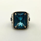 Men's Handmade Blue Aquamarine Stone Silver Ring