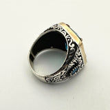 Men's Handmade Blue Aquamarine Stone Silver Ring