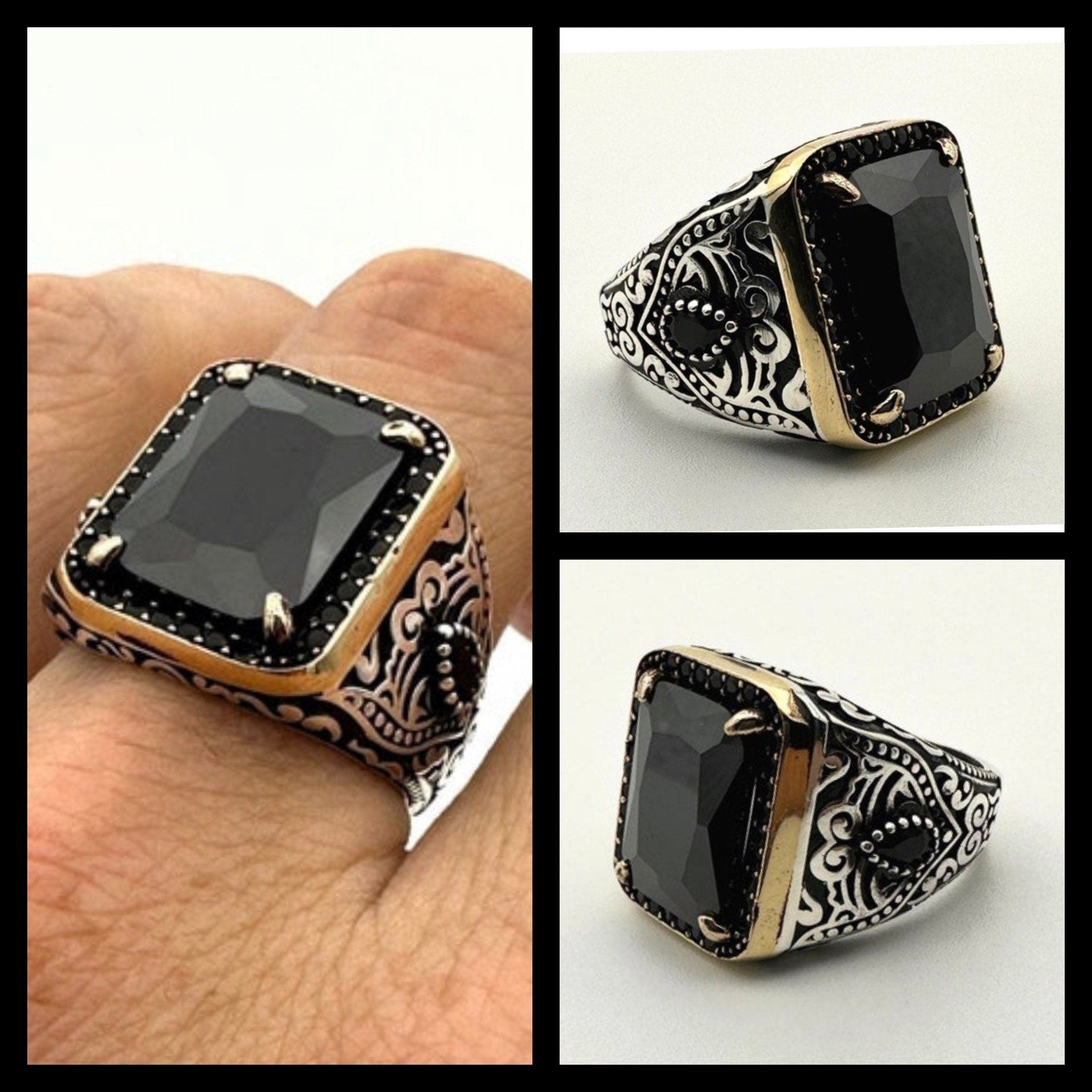 Bague artisanale pour homme en onyx noir | Argent sterling 925 premium | Cadeau unique pour lui