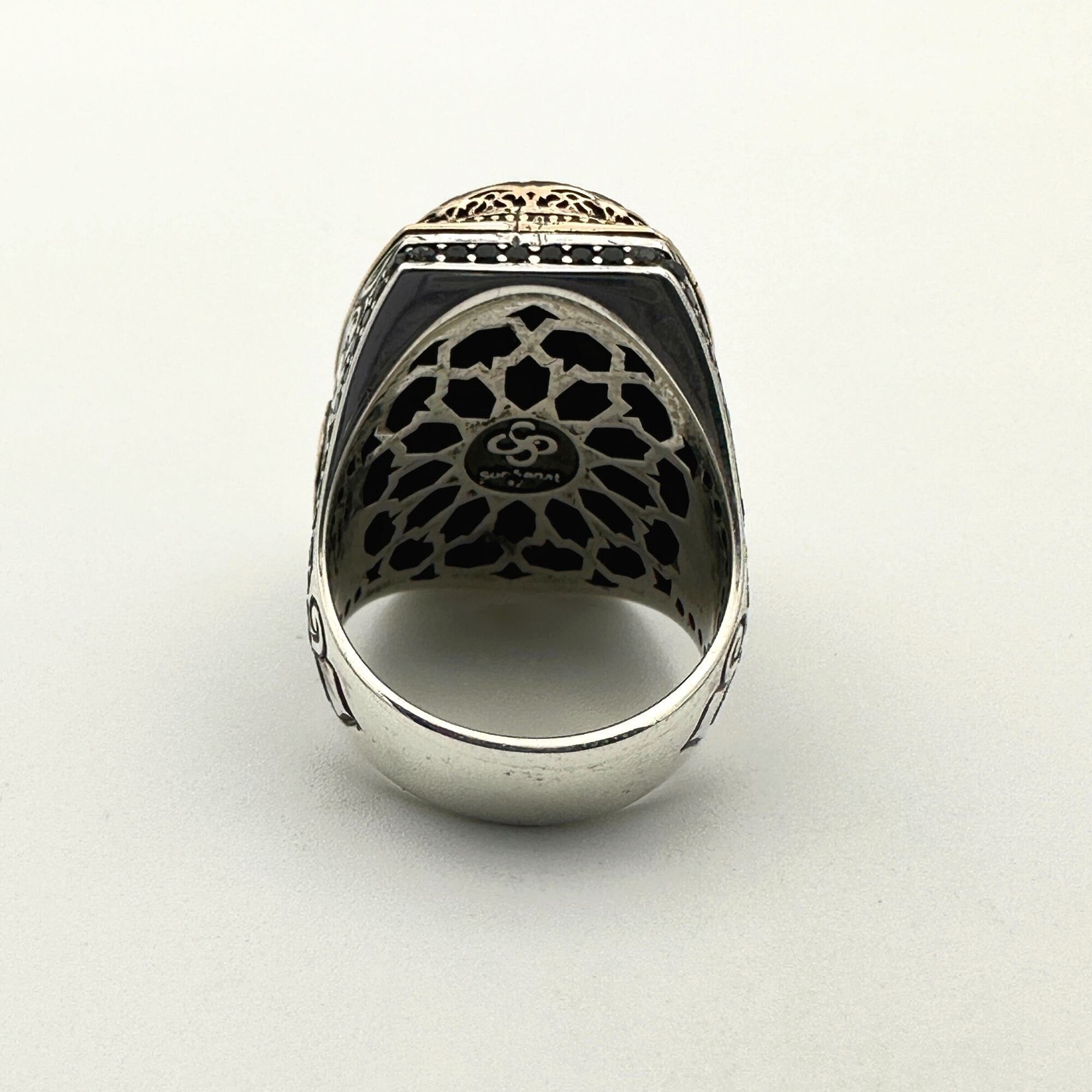 Turkish Handmade Ottoman Style Men's Ring - 925 Sterling Silver Black Onyx Stone - Unique Gift for Him