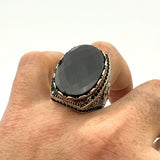 Turkish Handmade Ottoman Style Men's Ring - 925 Sterling Silver Black Onyx Stone - Unique Gift for Him