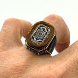Men's Double Head Eagle Selcuklu Design Silver Ring