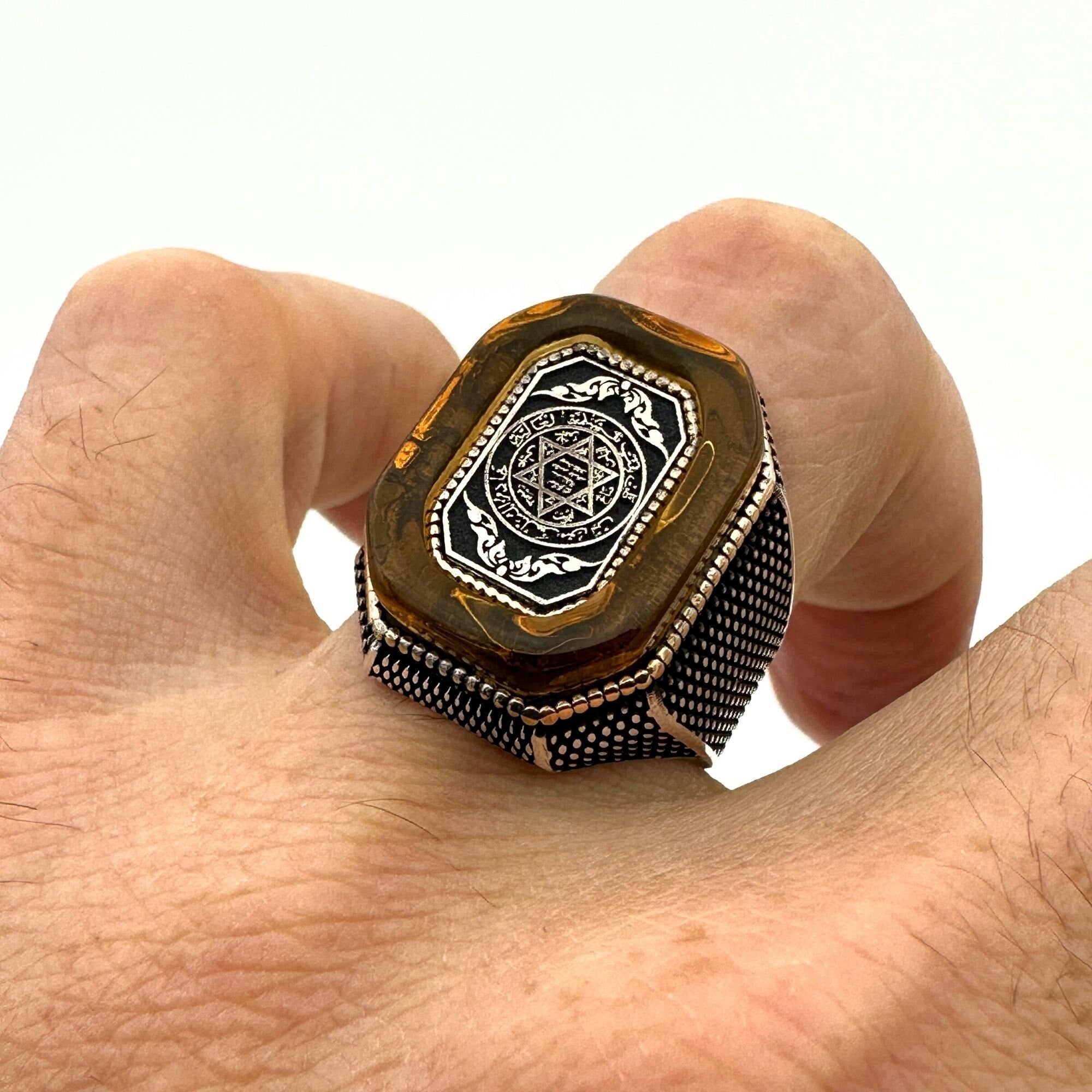 Men's Double Head Eagle Selcuklu Design Silver Ring