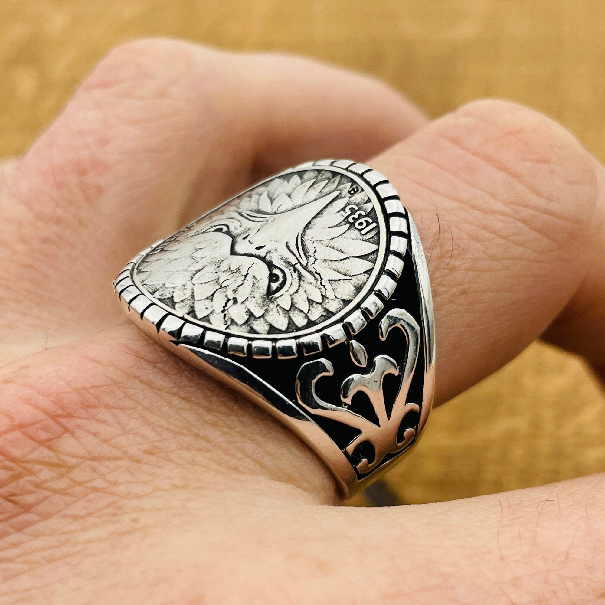 Eagle Face Model Silver Men's Ring