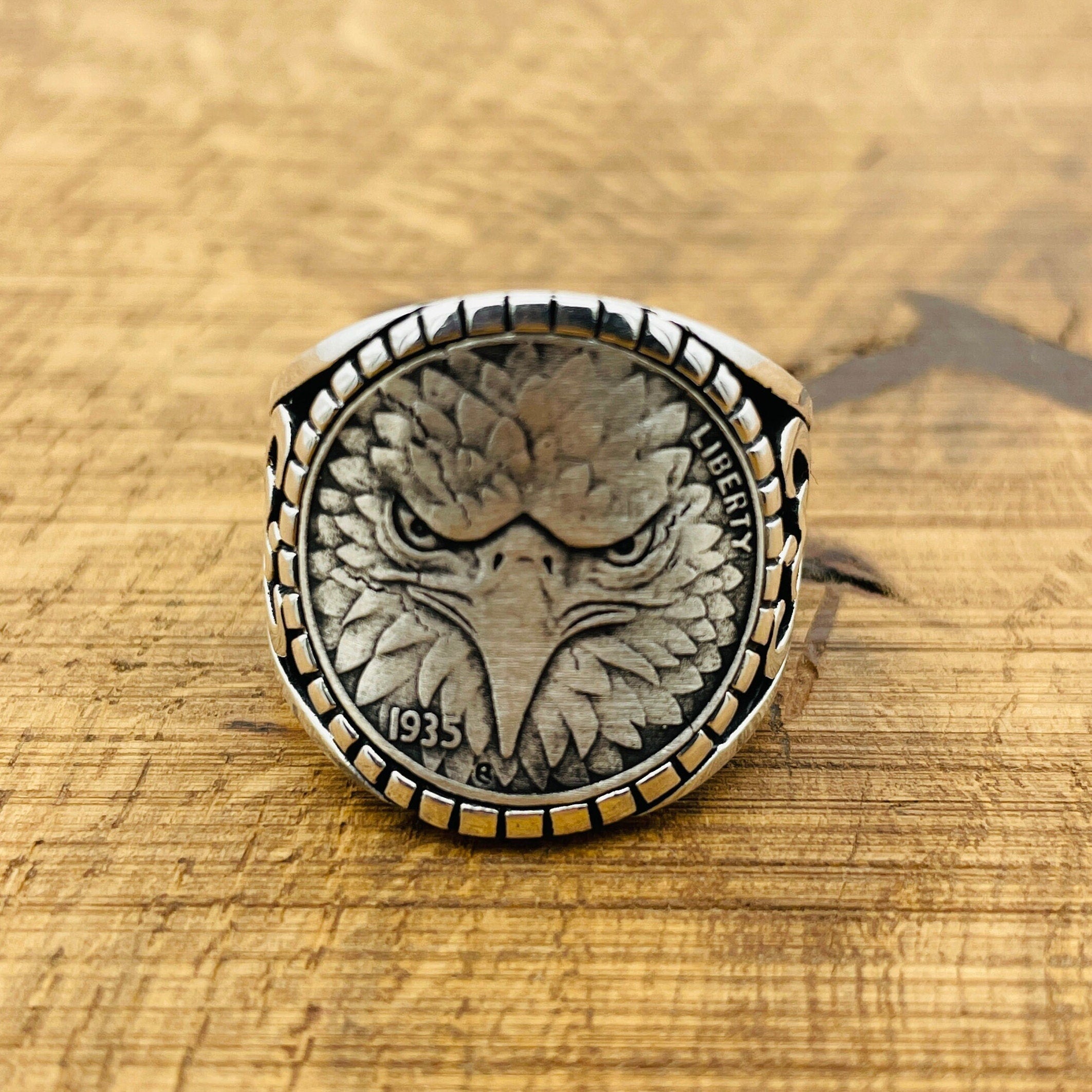 Eagle Face Model Silver Men's Ring