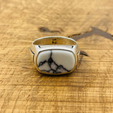 Men's Handcrafted 925 Sterling Silver White Turquoise Rectangle Ring - Unique Gift for Him