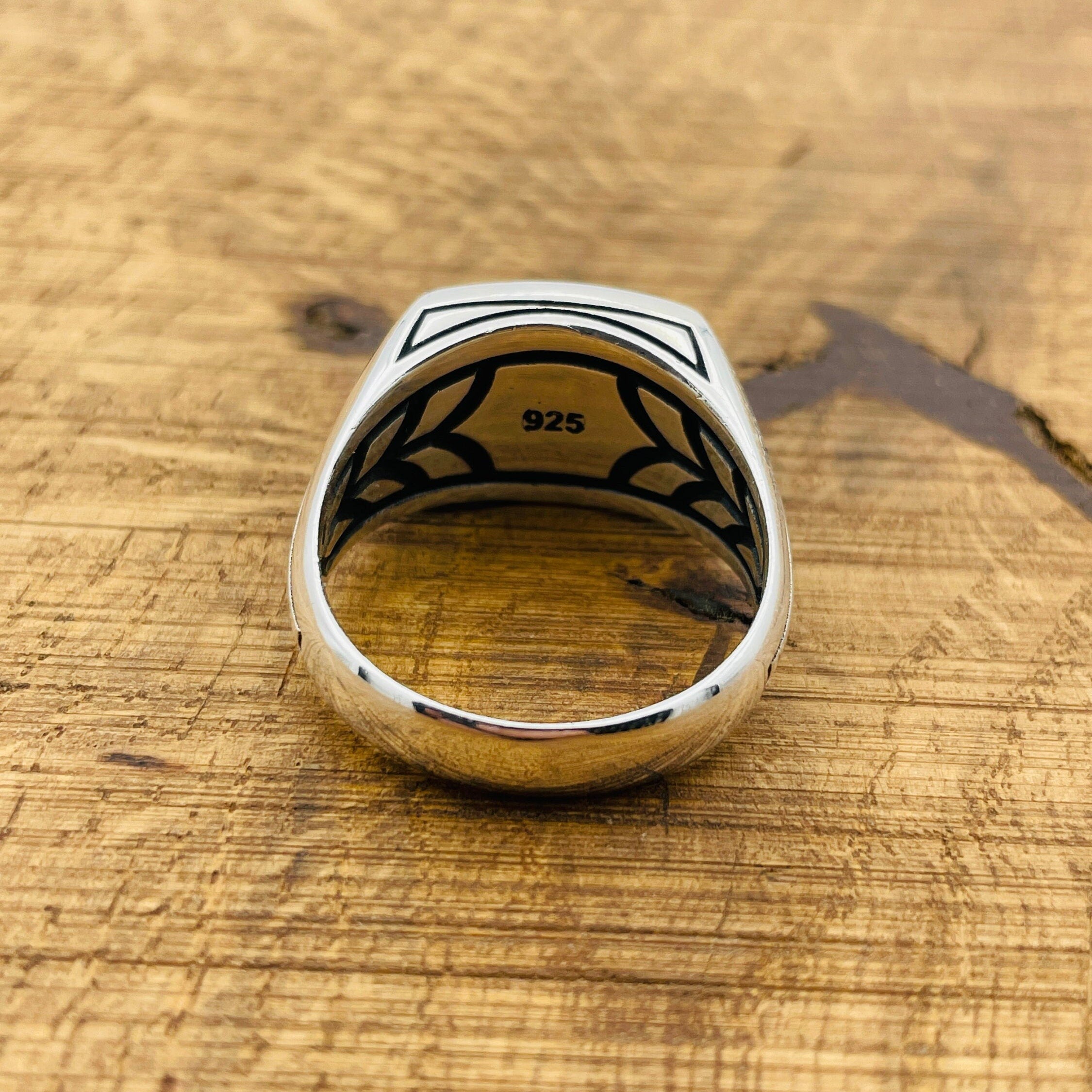 Men's Handcrafted 925 Sterling Silver White Turquoise Rectangle Ring - Unique Gift for Him