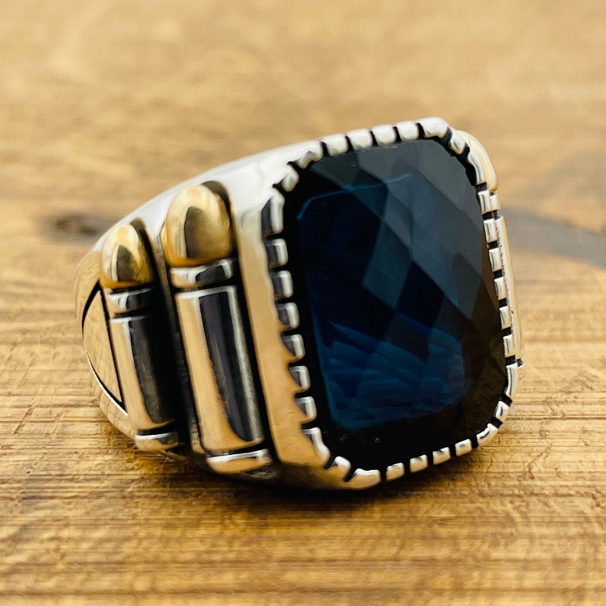 Sapphire Square Stone Men's Ring