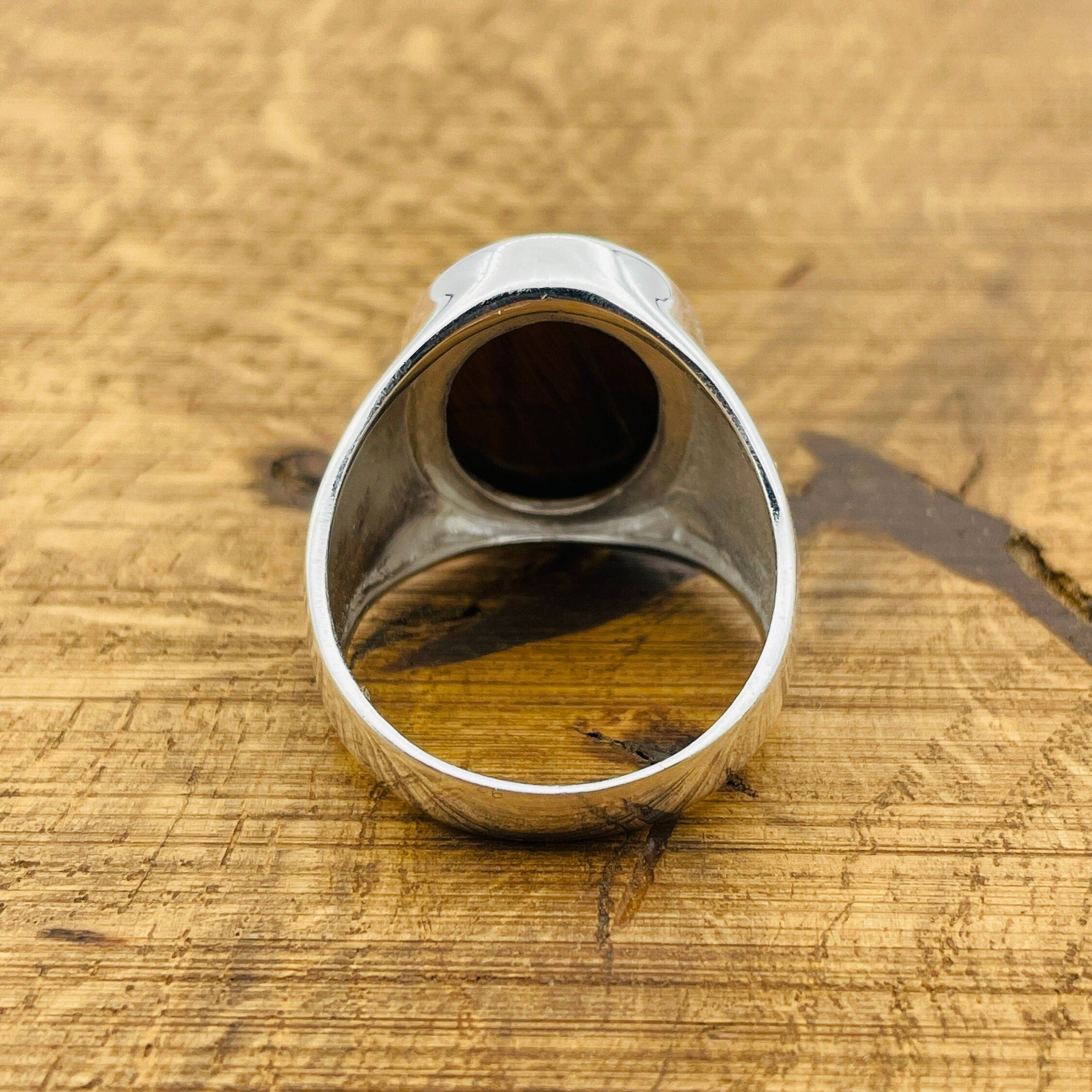 Brown Tiger's Eye Oval Stone Men's Silver Ring