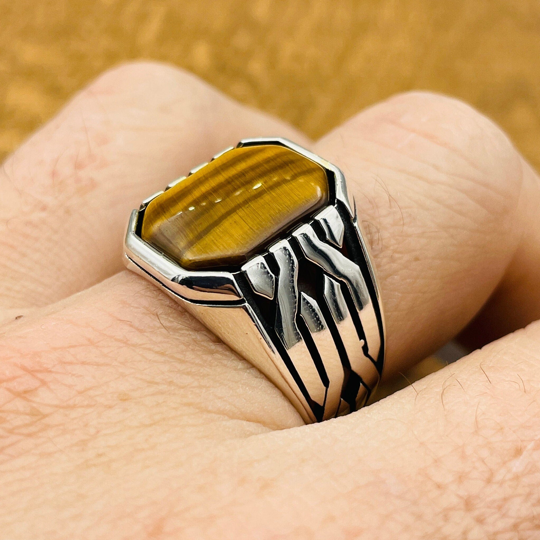 Men's Handmade Sterling Silver Tiger Eye Ottoman Ring | Turkish Artisan Statement Jewelry