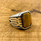 Men's Handmade Sterling Silver Tiger Eye Ottoman Ring | Turkish Artisan Statement Jewelry