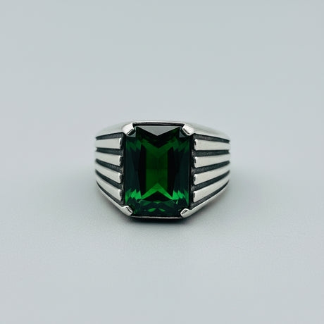 Anello da uomo turco fatto a mano in argento sterling 925 con smeraldo - Gioiello con pietra preziosa verde quadrata regalo