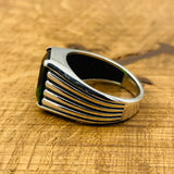 Men's Turkish Handmade 925 Sterling Silver Emerald Ring - Square Green Gemstone Jewelry Gift