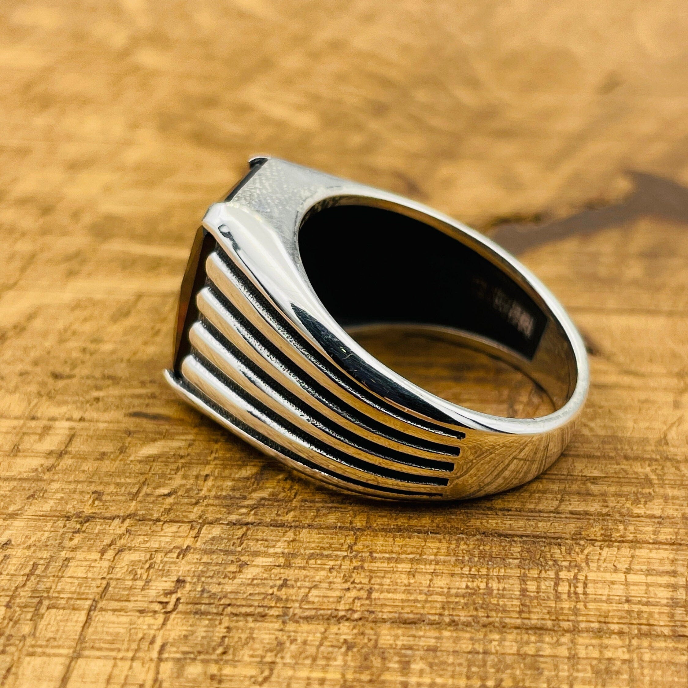 Authentic Turkish Handmade Men's Ruby Square Ring - 925 Sterling Silver Gemstone Jewelry, Gift-Ready