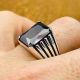Authentic Turkish Handmade Men's Ruby Square Ring - 925 Sterling Silver Gemstone Jewelry, Gift-Ready