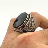 Turkish Handmade Ottoman Style Men's Ring - 925 Sterling Silver Black Onyx Stone - Unique Gift for Him