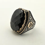 Turkish Handmade Ottoman Style Men's Ring - 925 Sterling Silver Black Onyx Stone - Unique Gift for Him