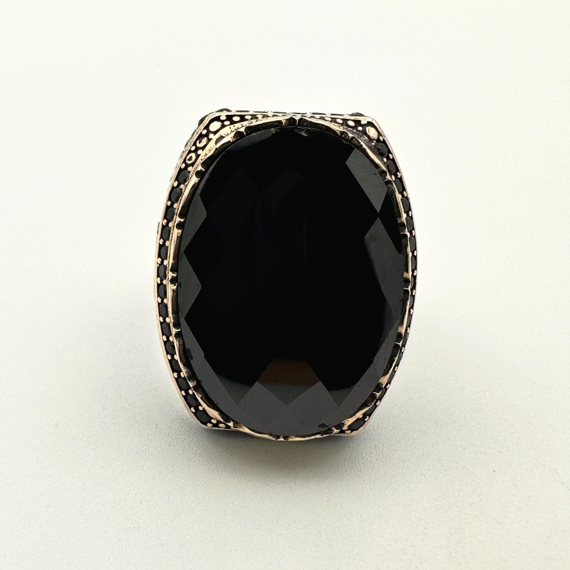 Turkish Handmade Ottoman Style Men's Ring - 925 Sterling Silver Black Onyx Stone - Unique Gift for Him