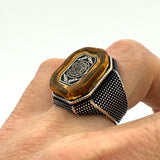 Men's Double Head Eagle Selcuklu Design Silver Ring