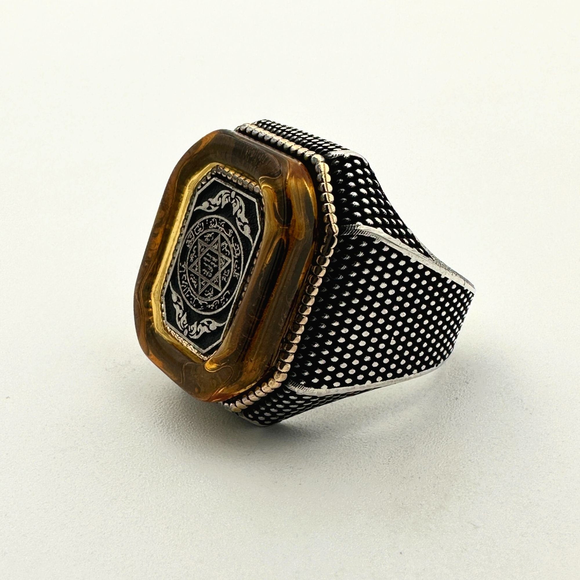 Men's Double Head Eagle Selcuklu Design Silver Ring
