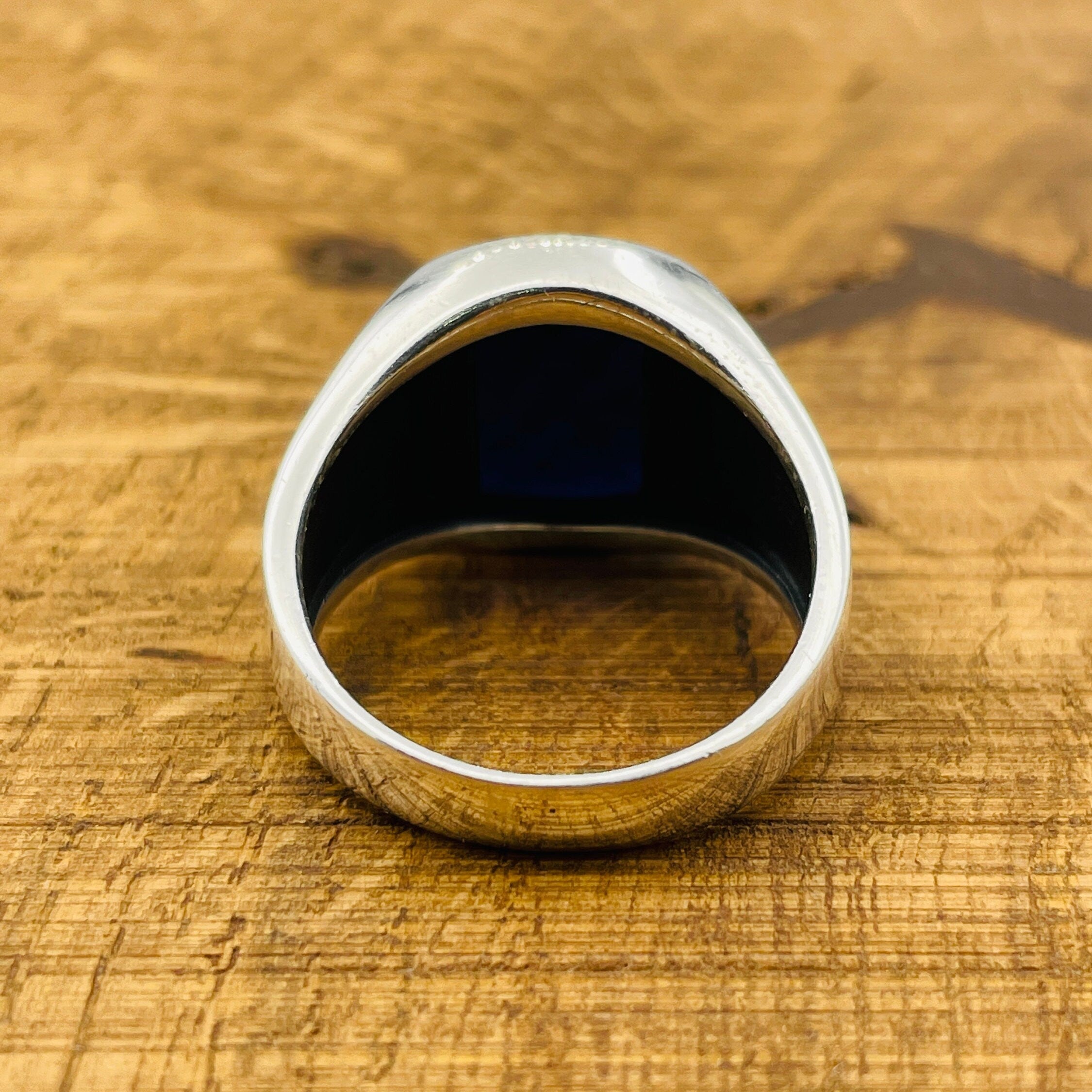 خاتم فضة بحجر زركون أزرق مصنوع يدويًا للرجال